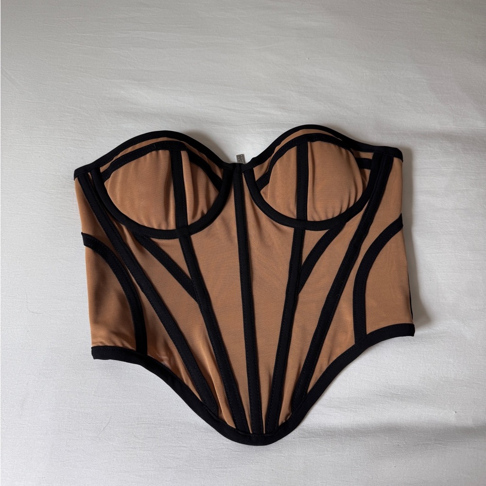 Babyboo Tan and Black Bustier Top
